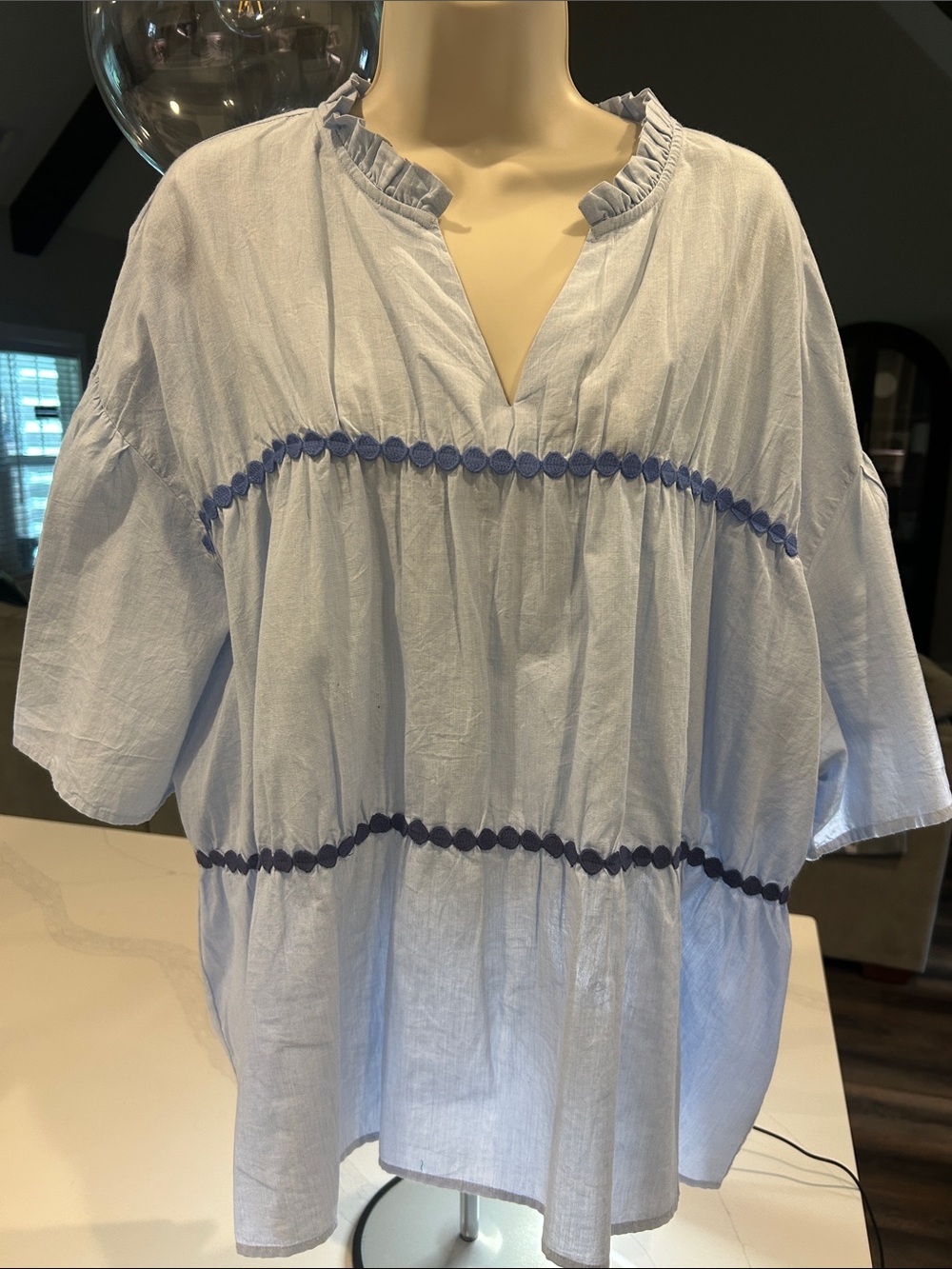 Simply Southern XXL NWOT Light Blue Embroidered Peasant Top
